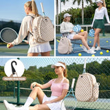 Mosthink Pickleball Racket Backpack Tennis Bag for Women Water-Resistant and Machine Washable Tennis Backpack，Lightweight Sports Bag for Pickleball, Badminton (Plaid Brown)