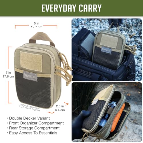 MAXPEDITION Double-Decker EDC Pocket Organizer (5” x 2.5” x 7”) EDC Pouch, Tactical Tool Pouch for Organization, MOLLE Accessories for Everyday Carry (Khaki) 0247K