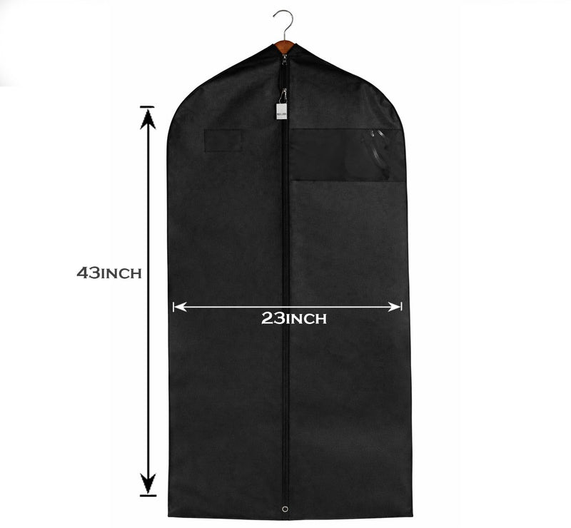 Travel Garment Bag Lightweight Water-Resistant Material Black Zipped Travel Suit Garment Bag For Carrying And Storing Outfits 43x23 Inch