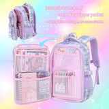 NSEQB Kids School Backpack Set With Lunch Bag for Elementary Girls,Purple