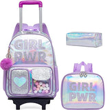 Meetbelify Rolling Backpack for Girls Backpack with Wheels for Elementary Student Kids School Bag with Lunch Box Pencil Case for Girls Ages 6-8 Years Old