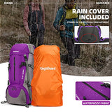 King'sGuard 70L Hiking Backpack with Rain Cover Lightweight Waterproof Travel Camping Backpack Large Backpacking Pack for Men and Women (Purple)