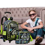 Meetbelify Kids Backpacks with Wheels for Boys Football Rolling Backpack with Lunch Box for Elementary Students Trip Luggage for Boys Ages 6-8