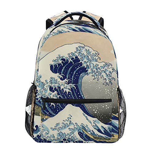 WIHVE School Backpack Great Wave Kanagawa Bookbag Travel