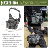 MAXPEDITION Jumbo Versipack (Wolf Gray) 7.4L Tactical Crossbody Sling Bag for EDC, CCW Concealed Carry, Survival, Includes Ergonomic 2" Strap with Comfortable Pad, 0412W