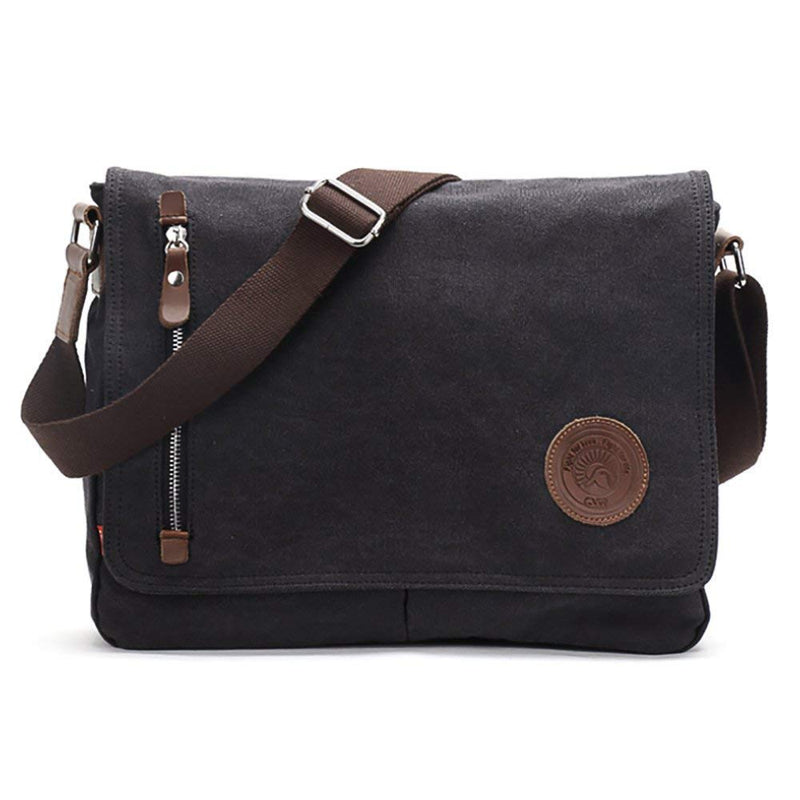 AUGUR Messenger Bag,Casual Shoulder Sling Bag Canvas Satchel Bag Crossbody Bags for Men Work Office Laptop Bag fit 13 inch - Black