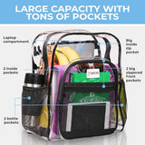 SHYLERO Clear Backpack Heavy Duty XL - H18''xW14''xD8. Has TSA Lock - Black