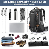 G4Free 50L Hiking Backpack Waterproof Daypack Outdoor Camping Climbing Backpack with Rain Cover for Men Women