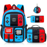 TOWIHUN Gamer Backpack for Boys, 4pcs Gaming Boys Backpack with Lunch Box and Pencil Case for Kids, Video Gamer School Bags