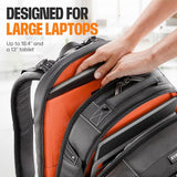 EVERKI Business 120 Laptop Backpack 40L with Rain Cover - Large Compartment Fits Up To 18.4", Travel Friendly Lightweight Business & Office Bag, 180° Fold-Out Design, Multiple Padded Pockets, Black