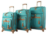 Steve Madden Designer Luggage Collection - 3 Piece Softside Expandable Lightweight Spinner Suitcase Set - Travel Set Includes 20 Inch Carry on, 24 Inch & 28-Inch Checked Suitcases, Harlo Teal Blue,