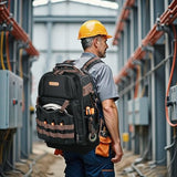 WELKINLAND 76Pockets Tool Backpack, Hard-Bottom Electrician Backpack, Large Heavy-Duty HVAC/Mechanic Backpacks, Waxed-Canvas Technician Backpacks With 16'' Laptop Compartment For Men