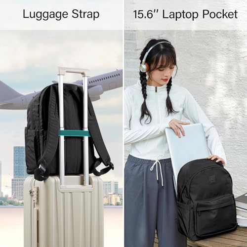 Hanke Travel Backpack for Women Men, Small College Laptop Backpack, Lightweight Water-Resistant Work Bookbag, Cute Casual Daypack for 15.6 Inch Laptop, Graphite Black