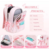 Similove Backpack for Girls Corduroy 3PCS Bow School Bookbag for Teen Girl with Lunch Box & Pencil Pouch Lightweight Laptop Backpack for Middle High Elementray School Travel Daypack