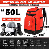 MARITTON Ski Boot Bag - Ski Boots and Snowboard Boots Travel Backpack for Ski Helmet, Goggles, Gloves, Skis, Snowboard & Accessories. (red)
