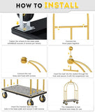 Hotel Luggage Cart 1300 LBS, Bellman's Cart with Brushed Stainless Steel & 8-inch Rubber Wheels, Valet Cart with Grey Carpeted Deck for Hotels, Condos, Resorts
