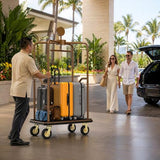 Commercial Hotel Luggage Cart 1600 lbs Capacity Bellman Cart, Stainless Steel Hotel Luggage Trolley with 8" Pneumatic Wheels & Carpet Platform, Heavy Duty Rolling Luggage Cart for Hotels