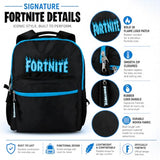 Fortnite Backpack for Kids & Adults, 16” Bookbag with Fortnite Rubber Molded Flame Logo 3D Patch & Rubber Logo Dangle, Black