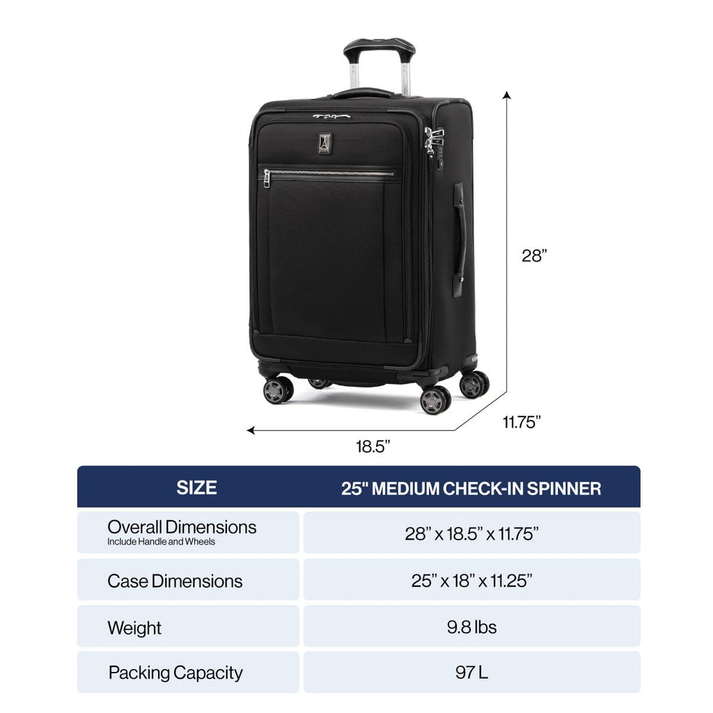 Travelpro Platinum Elite Softside Expandable Checked Luggage, 8 Wheel Spinner Suitcase, TSA Lock, Men and Women, Rich Espresso Brown, Checked Medium 25-Inch