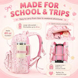 BTOOP Multi-Compartment Kids Backpack for Girls, Cute Pink Bow School Backpack with Chest Strap, Side Pocket Fits 40 oz Tumbler, Luggage Strap, Girls Bookbag for Elementary Middle School