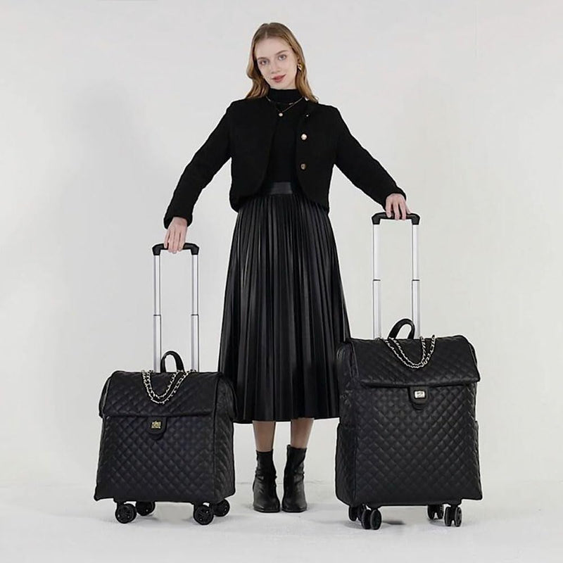 VH&GRED Luxury Carry on Luggage for Women Designer Underseat Carry On Luggage with Wheels Diamond Quilted Leather Carry On Luggage Vintage Style Suitcases with Wheels