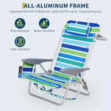 GarveeLife Backpack Beach Chair for Adults 2 Pack, Lightweight Portable Lay Flat Folding Beach Chair with 5 Positions, Backpack Straps, Phone Pocket, Cup Holder & Towel Bar, Support to 350LBS