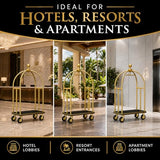 Hotel Luggage Cart, 1600 lb Bellman's Cart with 8-Inch Silent Wheels, Gold