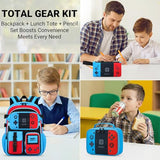 TILYTADLY School Backpack for Boys - 4PCS Gamer Boys Backpack with Lunch Box Set for Elementary Middle School - Students Bag for Ages 6-18,18″ Video Game Bookbag Travel Back Pack