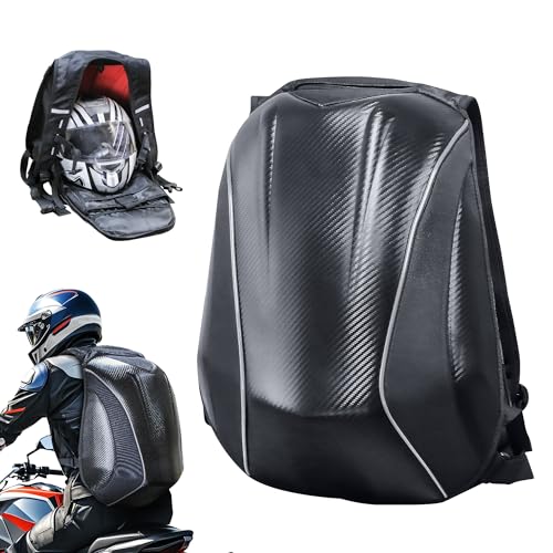 MZS Motorcycle Backpack, 48L Expandable Hard Shell Helmet Backpack for Men Women, Waterproof Motorbike Travel Back Pack Reflective Riding Storage Bag Accessories