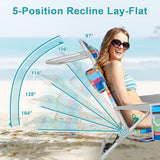 Kamglide 2 Pack Aluminum Backpack Beach Chairs for Adults, 5-Position Lay Flat Folding Camping Chairs with Cooler Bag, Cup & Phone Holder, Towel Bar, Lightweight Portable Outdoor Chairs,Multi Stripes