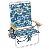 Tommy Bahama 2-Pack 4-Position Extended 12.8" seat Height Easy in-Easy Out Folding Backpack Beach Chair, Blue Tropical Leaves