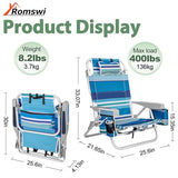 2Pk Aluminum Extra Wide 5-Position Lay Flat Folding Backpack Beach Chairs for Adults, with Cooler Bag, Cup&Phone Holder, Towel Bar for Outdoor Lawn Picnic Sport, Portable Camping Chairs, Blue Stripes