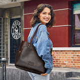 S-ZONE Genuine Leather Tote Bag Large Shoulder Purse Work Vintage Handbag for Women-dark brown