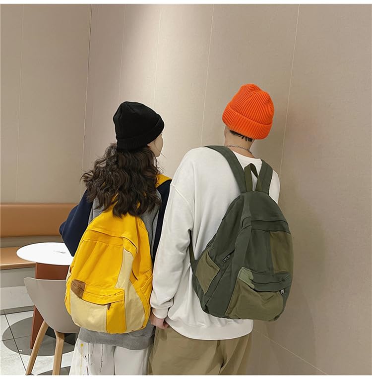 MININAI Vintage Canvas Backpack for Women Men Grunge Hippie Boho Patchwork Backpack College Book Bag Travel Casual Daypack (One Size,Green)