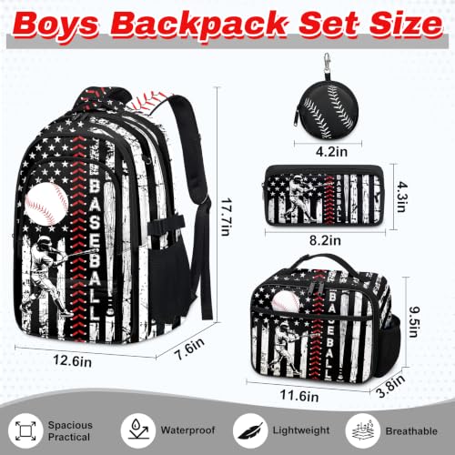 Labfen Baseball Backpack for School, 4PCS Boys Backpack with Lunch Box
