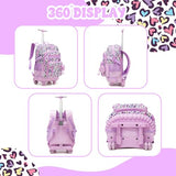 MYHSBYO Rolling Backpacks for Kids Backpack for Girls with Lunch Bag Pencil Case 16.5" Kids Backpack with Wheels Roller Backpacks for Girls
