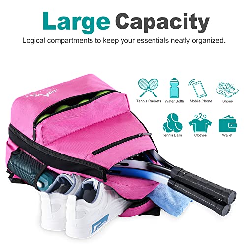 Tennis Backpack - Tennis Bag Holds 2 Rackets for Women and Teenagers (Red)