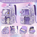 Dafelile Girls Backpack Cute Kawaii Ita Backpacks Aesthetic Bookbag with Furball Pendant Pin Display Insert School Bag for Teen Girls,Corduroy Purple Flower