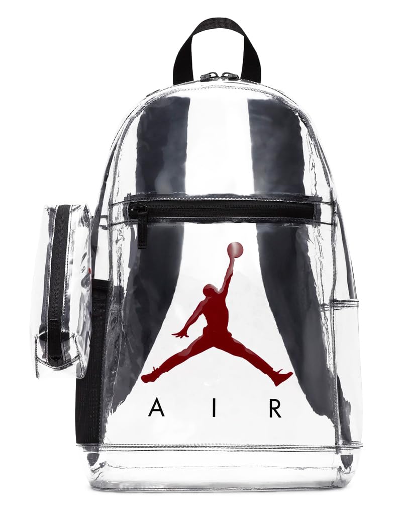 Nike Jordan Clear Backpack With Matching Accessory Case 2pc 2 Piece Set 3 Pocket (Black/Red)