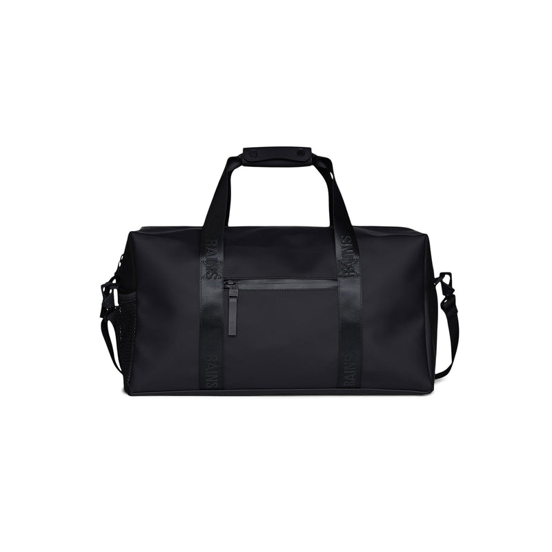 RAINS Trail Gym Bag - Black Waterproof Sports Duffel Bag for Men and Women with Shoulder Strap, Carry Handles and Mesh Pocket for Training or Travel - 2 Year Warranty