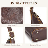 S-ZONE Leather Shoulder Bag for Women Hobo Bag Top Handle Handbag Satchel Purse Rose Pattern
