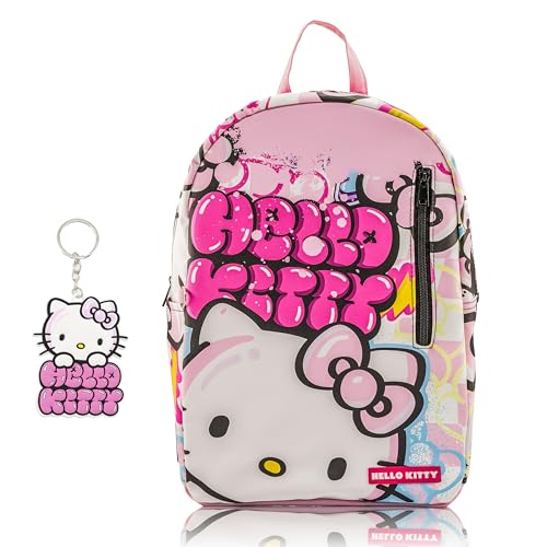 Fast Forward Sanrio Hello Kitty Backpack for Teens | 16" Saffiano Leather School Bookbag with Rubber Luggage Tag | Hello Kitty Backpack Purse for Girls, Boys, Unisex | Officially Licensed