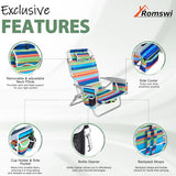 2Pk Aluminum Extra Wide 5-Position Lay Flat Folding Backpack Beach Chairs for Adults, with Cooler Bag, Cup&Phone Holder, Towel Bar for Outdoor Lawn Picnic Sport, Portable Camping Chairs, Multi Stripes