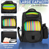 FREEAMG Disc Golf Bag Holds 25+ Discs, Large Capacity Golf Bags with Mutiple Pockets, Durable Disc Golf Backpack, Disc Golf Accessories or Great Gifts for Men (Black)
