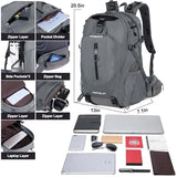 FENGDONG 40L Waterproof Lightweight Hiking,Camping,Travel Backpack for Men Women Gray