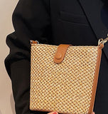 Women Straw Crossbody Bag Beach Handmade Rattan Shoulder Bags Hand Woven Leather Straps Straw Clutch Purse Vacation