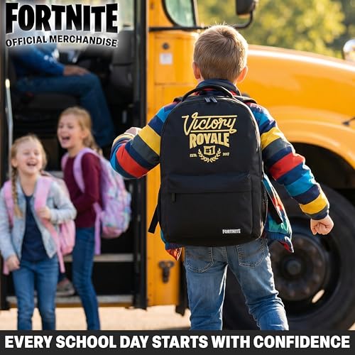 Get Trend Fortnite Kids Backpack, Boys Lightweight 18 inch Book Bag, Adjustable Padded Straps Travel School Bag, Gamer Gifts (Black Fortnite)