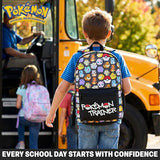 Get Trend Pokemon Kids Backpack for Boys, Anime 18in Book Bag Adjustable Padded Straps Travel School Bag, Gamers Gifts (Black/Multi Pokemon)