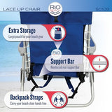 Rio Brands ASC529-46-1 4-Position Backpack Lace-Up Suspension Folding Beach Chair 44.7" x 25.5" x 26.5" Light Blue