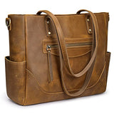 S-ZONE Genuine Leather Tote Bag for Women Large Shoulder Purses Work Handbags with Crossbody Strap Vintage